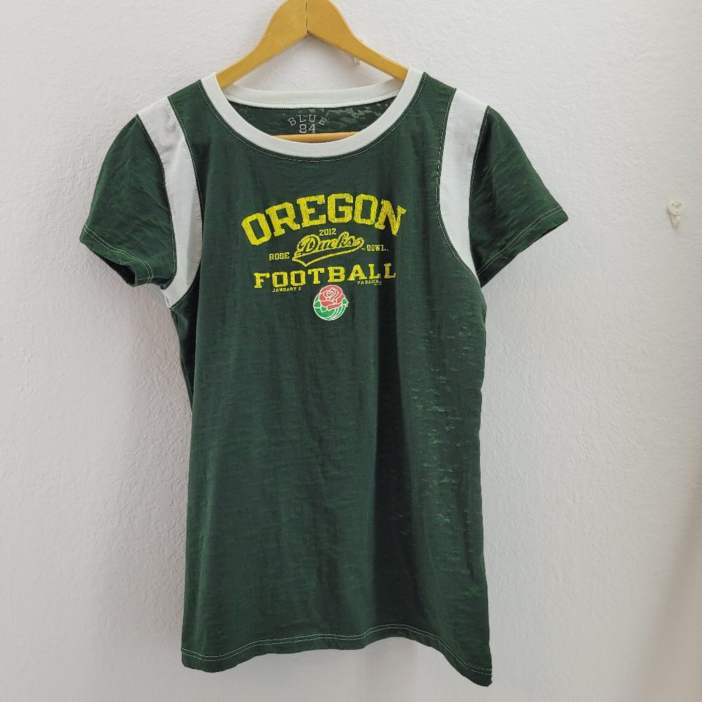 Blue 84 Women's Oregon Football Green Tee with White Accents